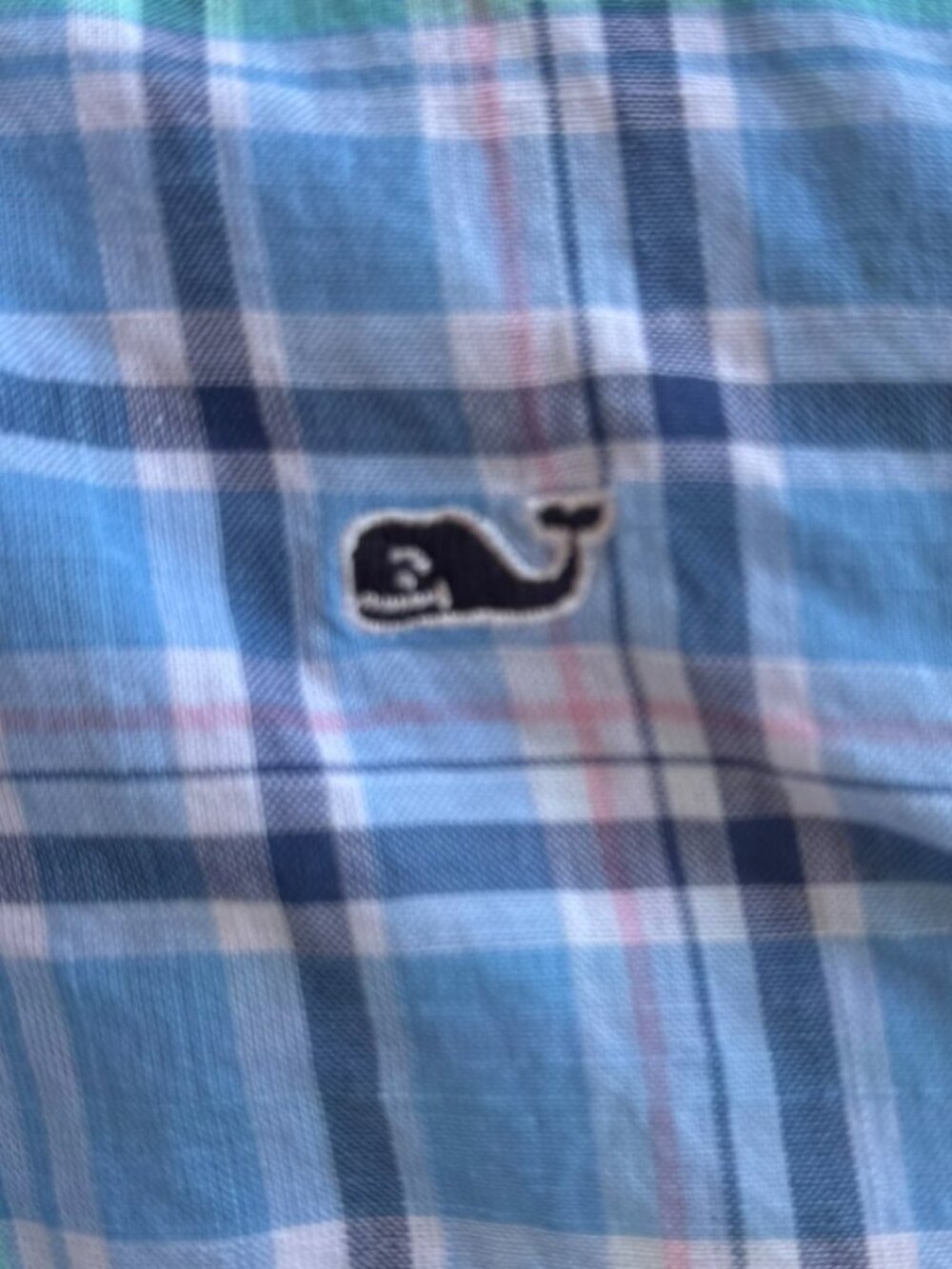 Vineyard Vines Boys Blue Plaid Whale Button-Down Shirt Size M (12-14) - Picture 5 of 6